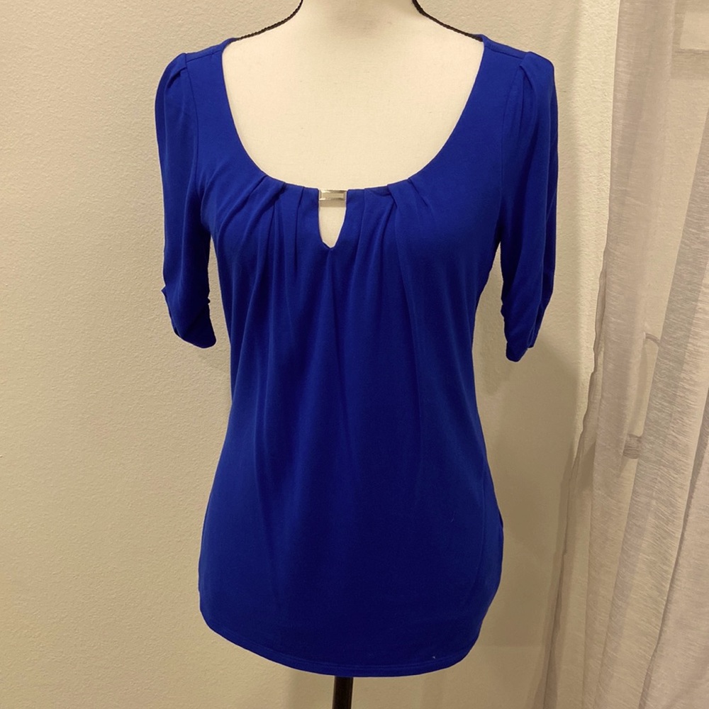 WHBM royal blue keyhole scoop neck top